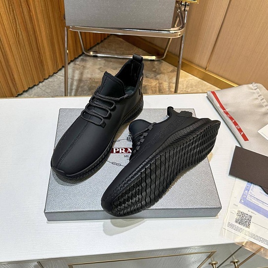 Мужские кожаные кроссовки Prada lace-up - Black