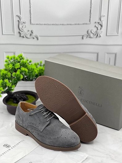Мужские ботинки Brunello Cucinelli Suede Brogues - Grey   