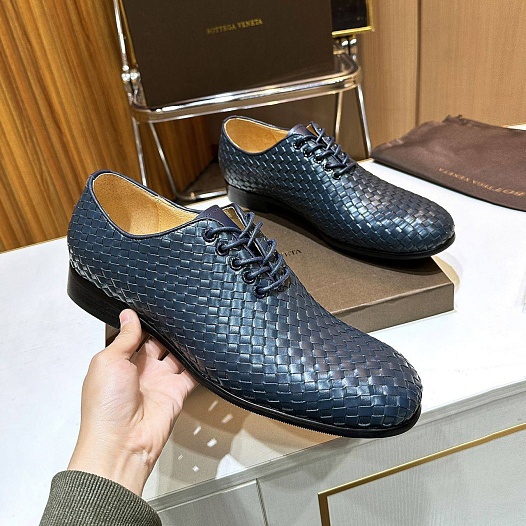 Мужские кожаные ботинки Bottega Veneta Intrecciato - Navy   