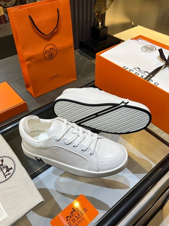 Женские кожаные кроссовки Hermes Premium - White