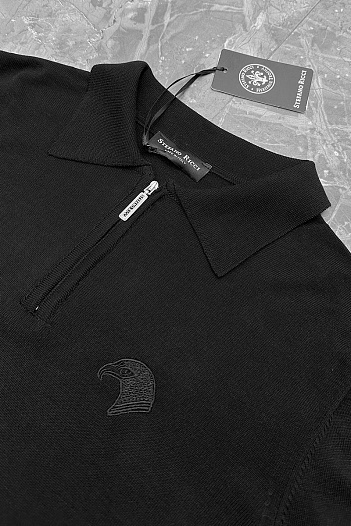 Чёрное поло с длинным рукавом Stefano Ricci zip-up   