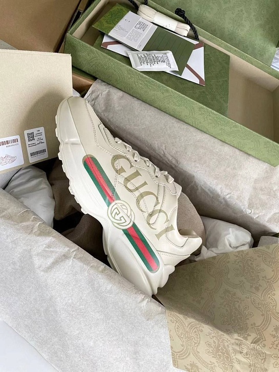 Кожаные кроссовки Gucci GG Rhyton - White
