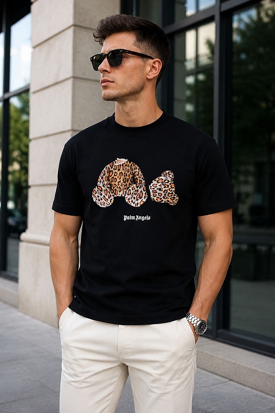 Чёрная оверсайз футболка Palm Angels Leopard Bear
