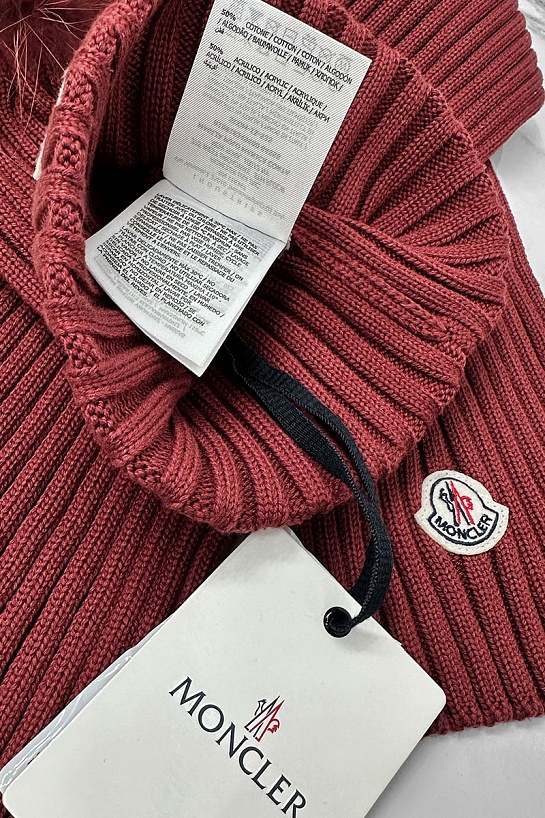 Комплект из шапки и шарфа бордового цвета Moncler logo-patch