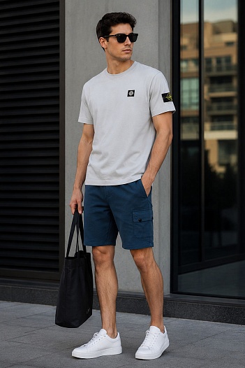 Серая мужская футболка с патчем на плече Stone Island   