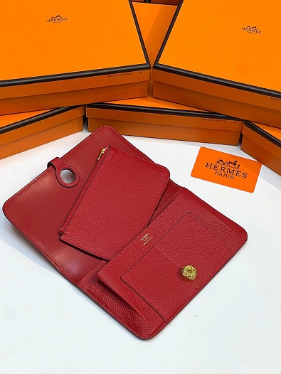 Кожаный кошелёк Hermes Dogon Duo - Red 19.5x12 см   