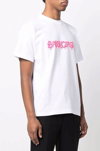 Белая оверсайз футболка Balenciaga graffiti-logo   