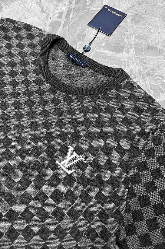 Мужская кофта серого цвета Louis Vuitton Damier embossed logo