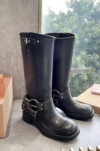 Женские кожаные сапоги MIU MIU Ankle Premium   