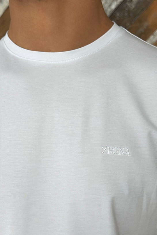 Мужская белая футболка Zegna logo-embroidered