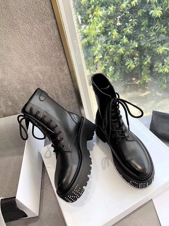 Женские кожаные ботинки с мехом Celine premium - Black