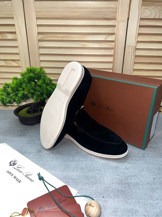 Замшевые лоферы Loro Piana Summer Walk - Black / White