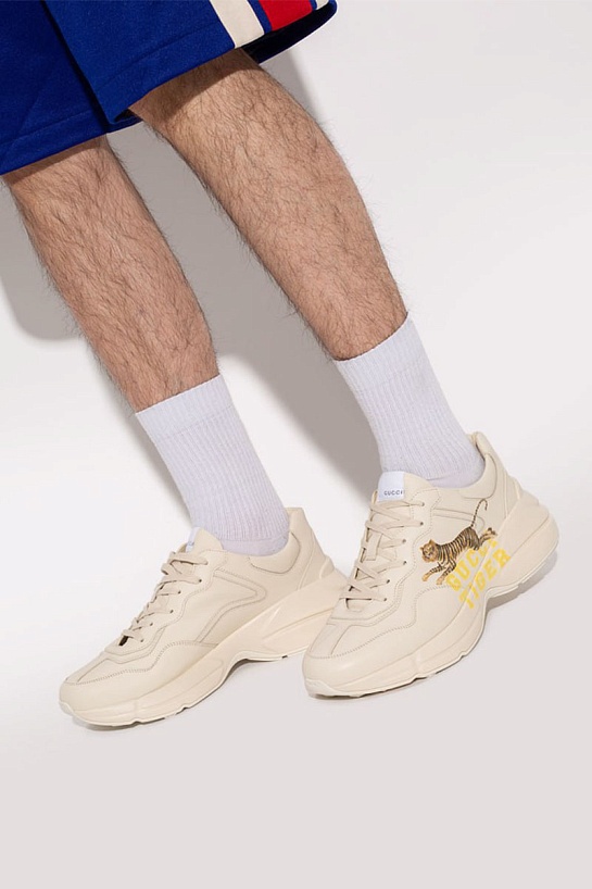 Кожаные кроссовки Gucci Rhyton "Tiger" - Beige
