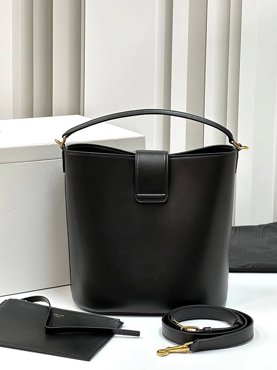 Женская кожаная сумка Celine Triomphe Louise Premium 23.5x24x16 см - Black