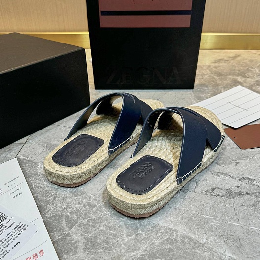 Мужские шлёпанцы Ermenegildo Zegna leather - Navy   