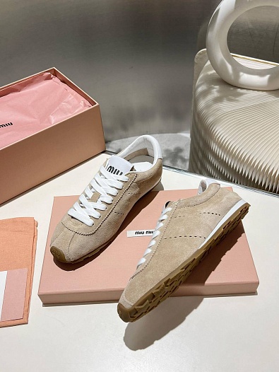 Женские замшевые кроссовки MIU MIU Premium - Beige   