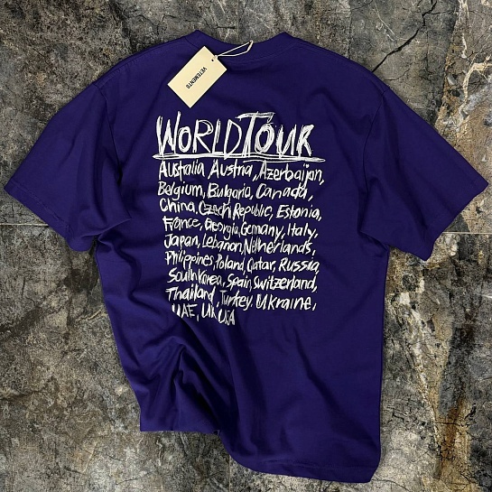 Фиолетовая оверсайз футболка Vetements world tour