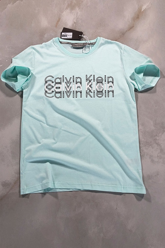 Брендовая мужская футболка Calvin Klein бирюзового цвета