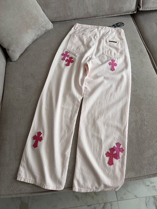 Женские прямые джинсы белого цвета Chrome Hearts premium