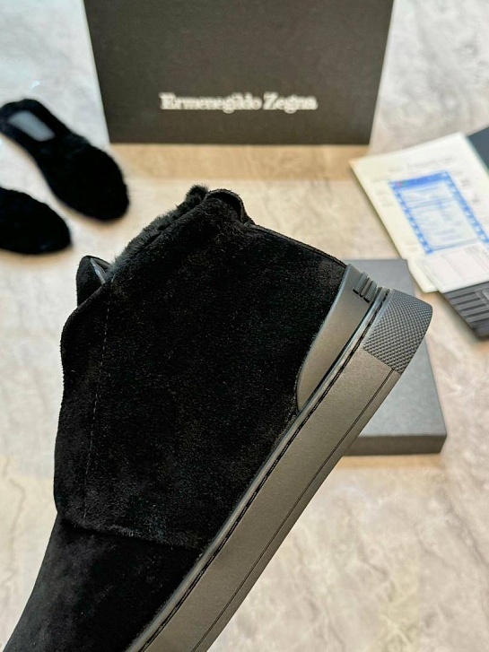 Кроссовки с мехом Ermenegildo Zegna Triple Stitch - Black