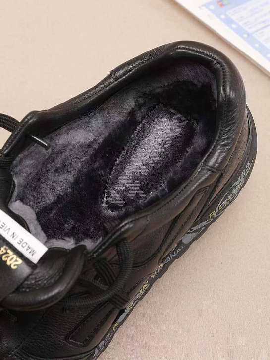 Кожаные кроссовки с мехом Premiata low-top - Black