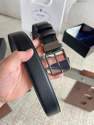 Двусторонний кожаный ремень Prada premium   