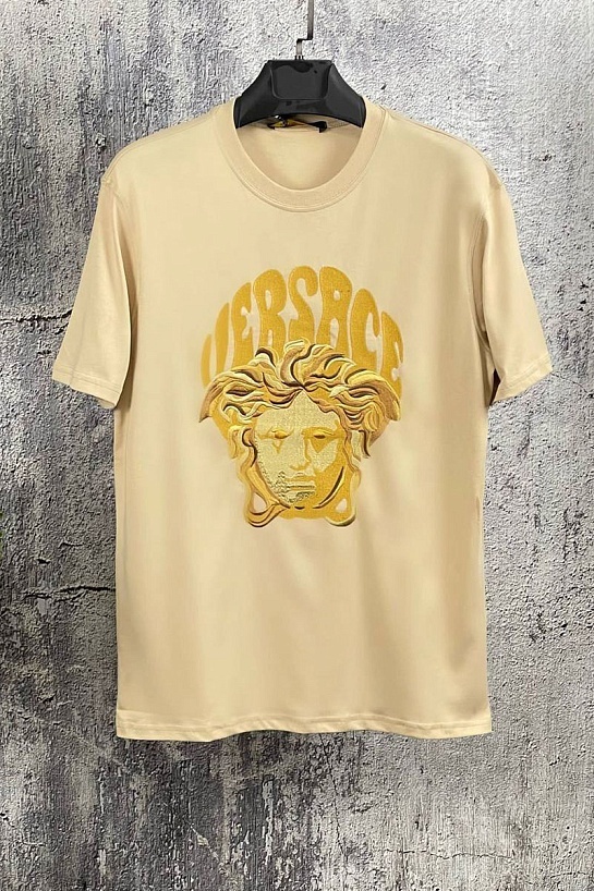 Мужская бежевая футболка Versace Medusa-embroidered