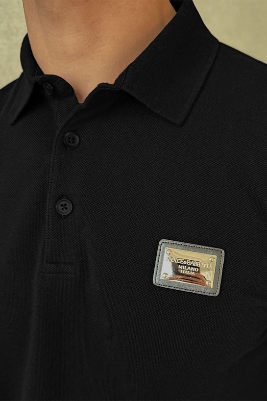 Мужское чёрное поло Dolce & Gabbana logo-plaque