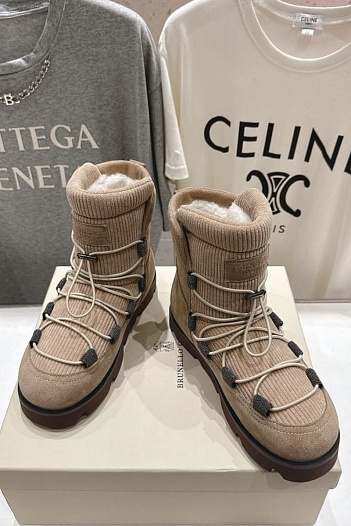 Женские ботинки с мехом Brunello Cucinelli premium - Beige   