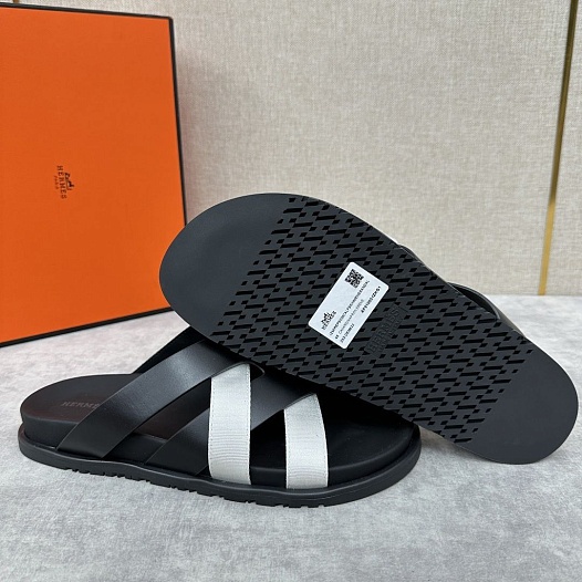 Мужские шлёпанцы Hermes Kazimir - Black / White   