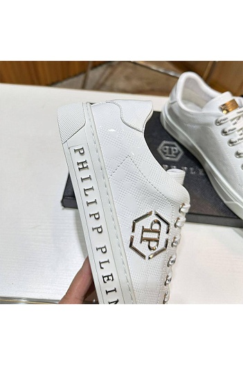 Мужские кожаные кроссовки Philipp Plein белого цвета   