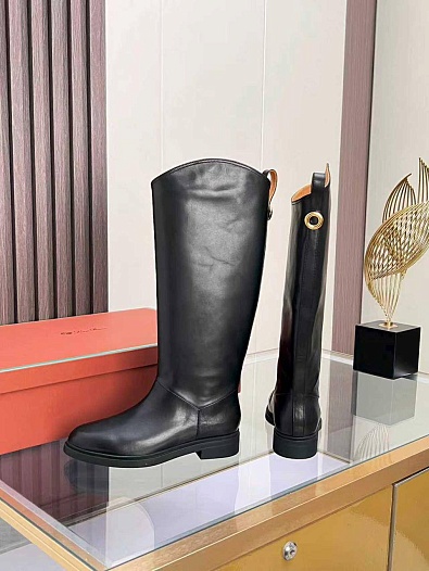 Женские кожаные сапоги Loro Piana premium - Black   