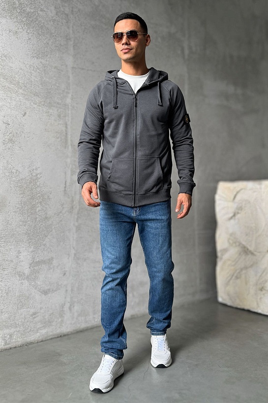 Серая кофта на молнии Stone Island compass-patch