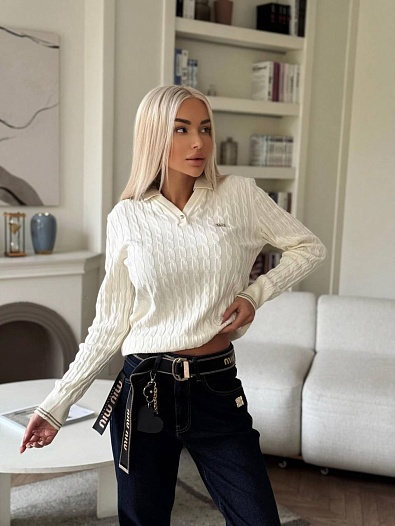 Женское поло с длинным рукавом MIU MIU premium - White   
