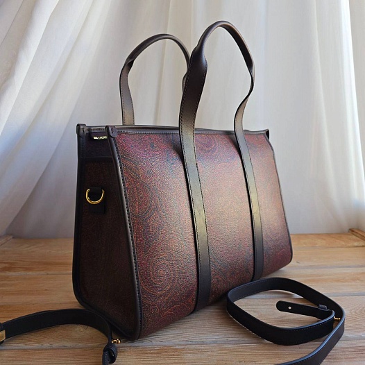 Кожаная сумка Etro с узором пейсли 31x23 см   