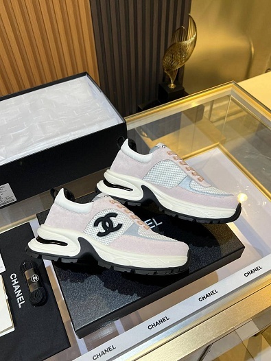 Женские кожаные кроссовки Chanel Premium - Pink / White   