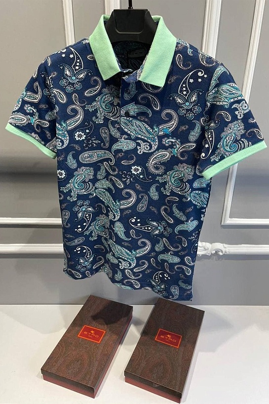 Мужское синее поло Etro с узором пейсли