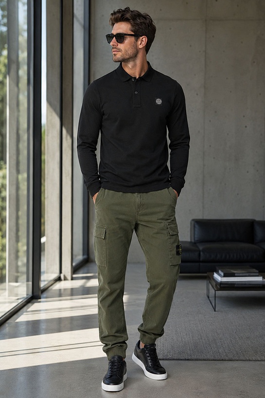 Поло с длинным рукавом Stone Island logo-patch - Black