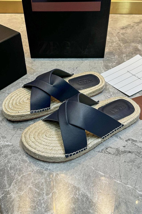 Мужские шлёпанцы Ermenegildo Zegna leather - Navy
