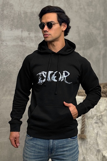 Чёрное оверсайз худи Dior logo-print   