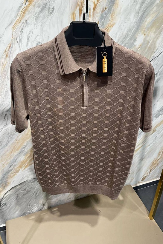 Мужское поло Zilli zip neck - Brown