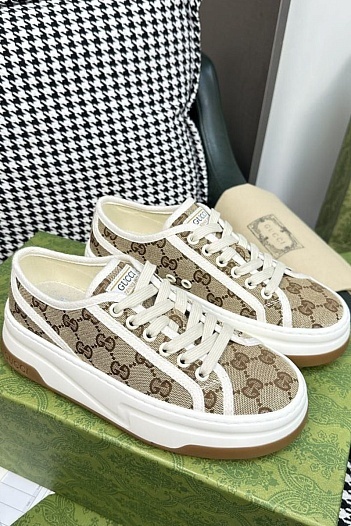 Женские кроссовки Gucci Premium - Brown   