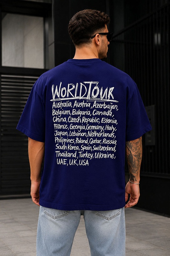Фиолетовая оверсайз футболка Vetements world tour