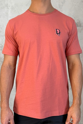 Тёмно-оранжевая мужская футболка Dior embroidered logo   