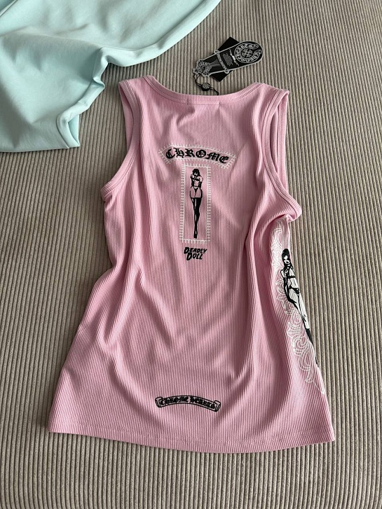 Женская розовая майка Chrome Hearts premium