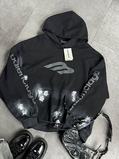 Чёрное женское оверсайз худи Balenciaga   