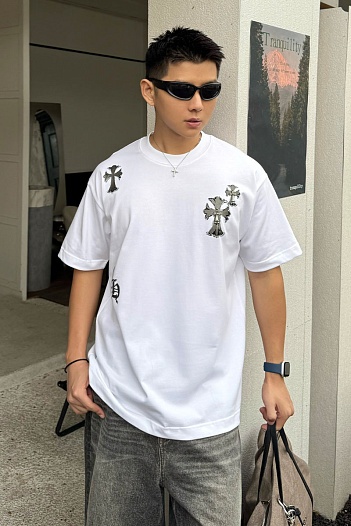 Белая оверсайз футболка Chrome Hearts Premium   