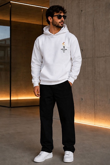 Оверсайз худи Balenciaga Paris Olympics Flame embroidered-logo   