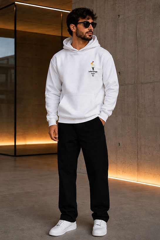 Оверсайз худи Balenciaga Paris Olympics Flame embroidered-logo