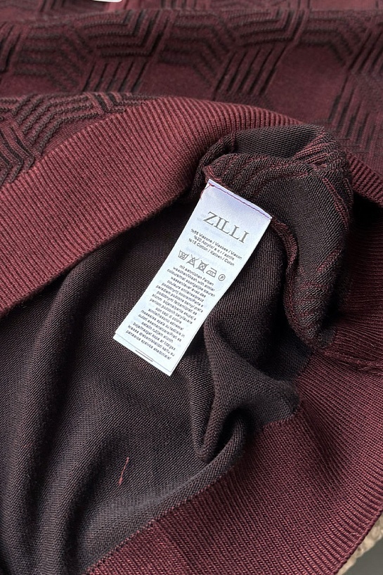 Мужское поло бордового цвета Zilli zip neck